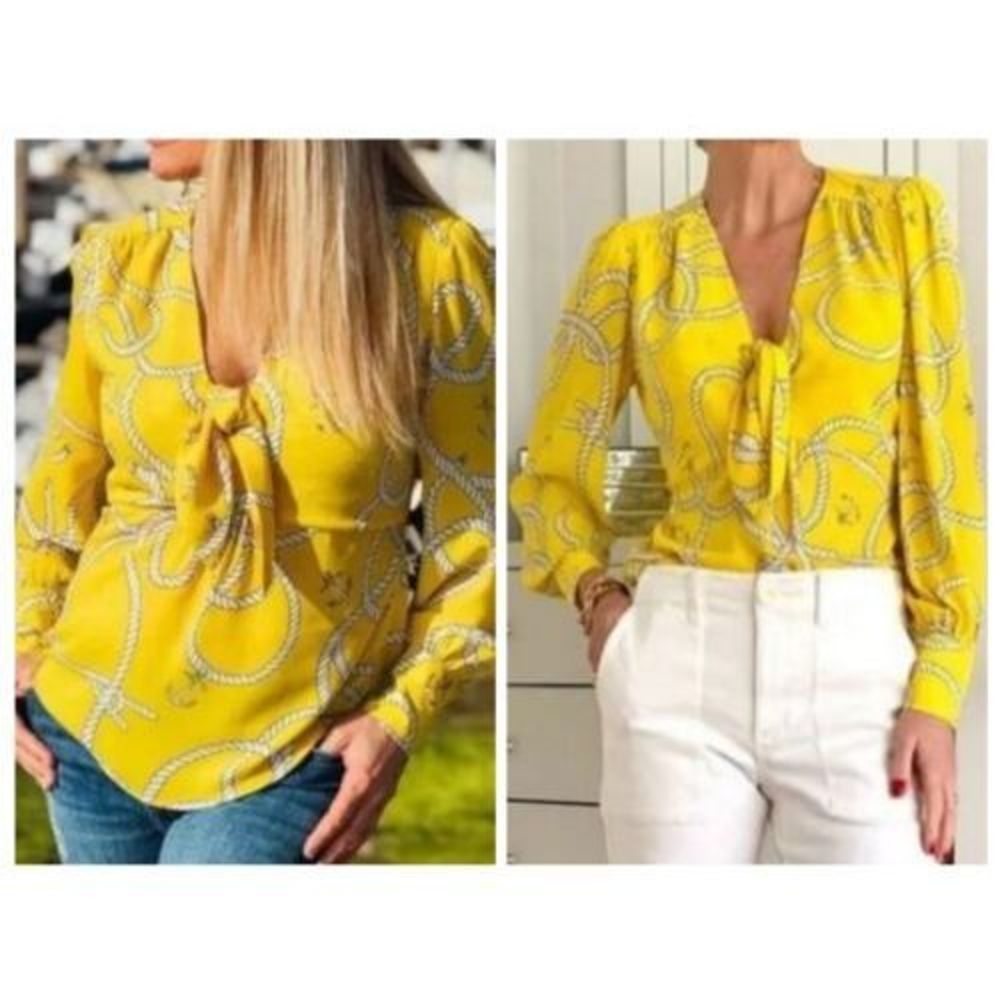 CAbi Reef Knot Women's Long Sleeves Yellow Blouse Size S